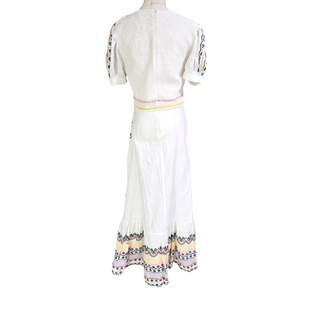 Bohme Embroidered Midi Dress Women S White Eyelet Puff Sleeve Smocked - Picture 14 of 16
